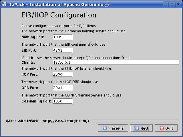 Geronimo Installer: EJB/IIOP Configuration