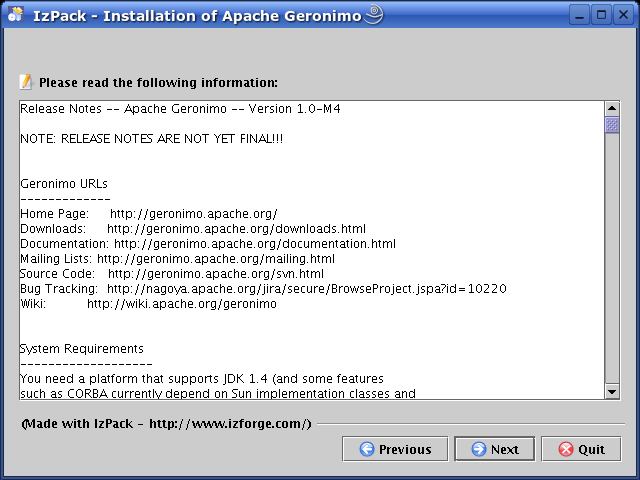 Geronimo Installer: Release Notes