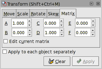 Transformation matrix tab.
