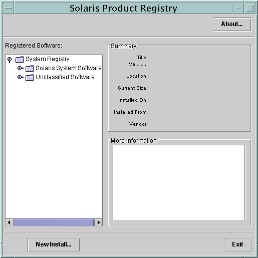Solaris Product Registry Main Window