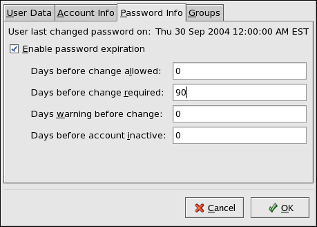 Specifying password aging options