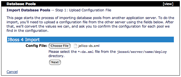 Console: Database Pool -- JBoss Import