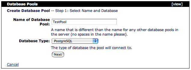 Console: Database Pool -- Basic Settings