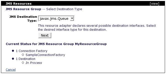 Console: Select JMS Destination Type