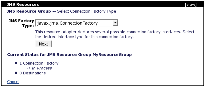 Console: Select JMS Connection Factory Type