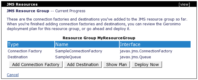 Console: JMS Resource Group Progress