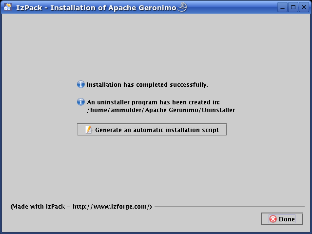 Geronimo Installer: Install Summary