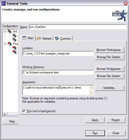 Running JCasGen within Eclipse using the external tool launcher