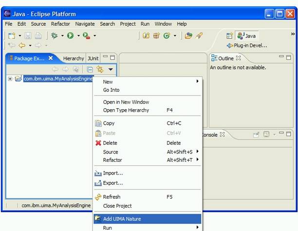 Screenshot of Adding the UIMA Nature to your project