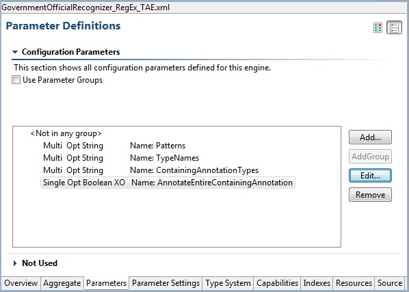 Parameter Definitions - not Aggregate