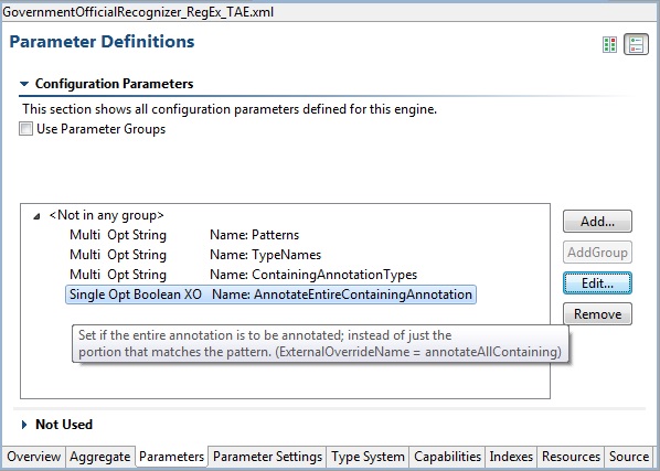 Parameter description shown in a hover message