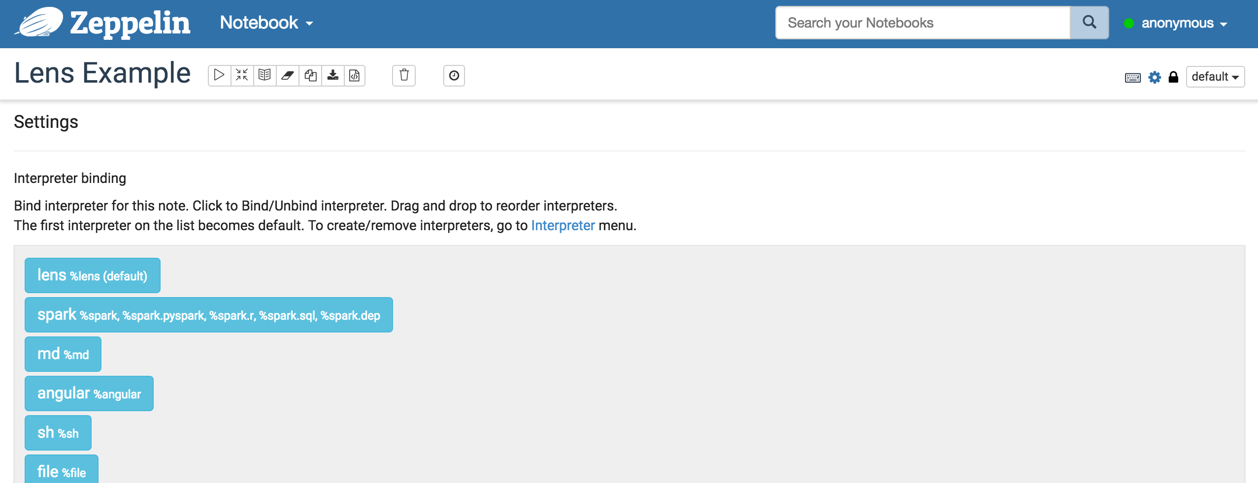 Zeppelin Notebook Interpreter Binding