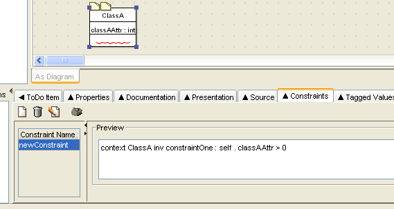 A typical Constraints tab on the details pane