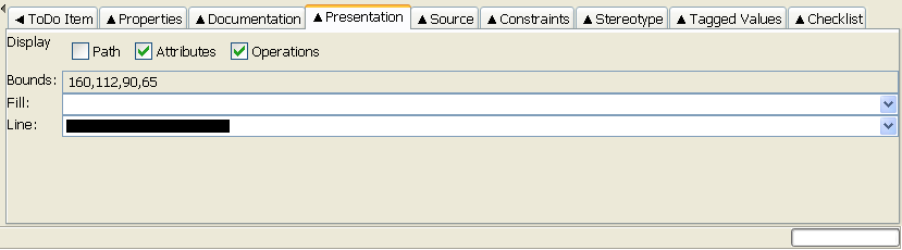 A typical Presentation tab on the details pane
