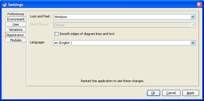 The dialog for Settings - Appearance.