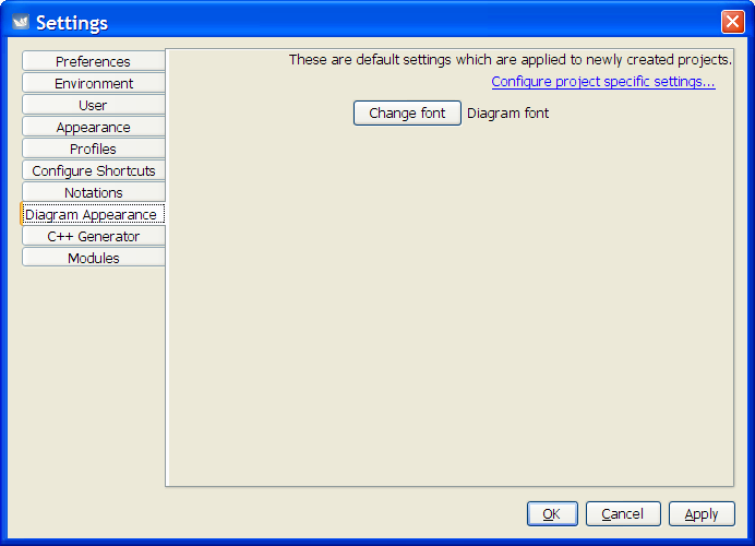 The dialog for Settings - Diagram Appearance.
