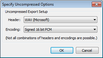 Specify uncompressed options dialog
