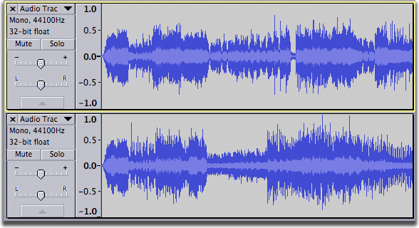 Stereo track after splitting into two mono tracks