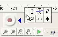 The blue triangle indicates an available docking position for Tools Toolbar alongside Transport Toolbar (close up view)