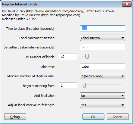 Regular interval labels dialog