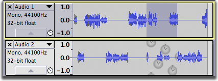 Two sync-locked tracks with audio selected in the top track, ready to be trimmed.