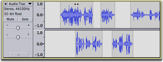 after time-shifting the first clip in the left channel of the stereo track