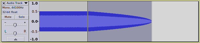 Cross Fade Out applied to the end of constant amplitude white noise