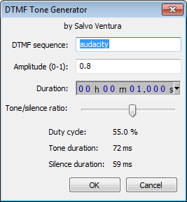 DTMF tone generator dialog, showing point generation
