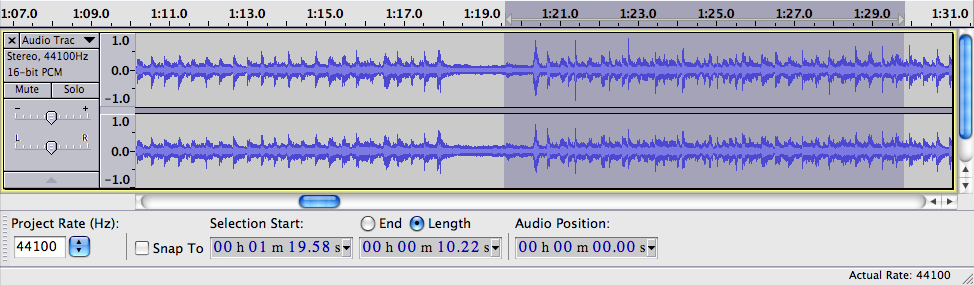 image of audio with 10 seconds selected