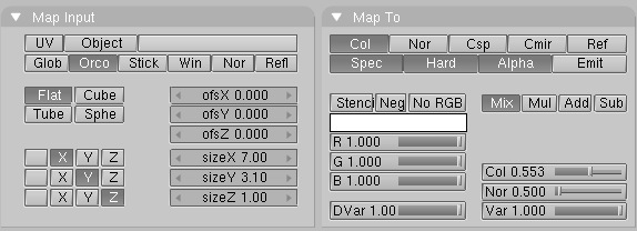 Texture settings in the Material buttons