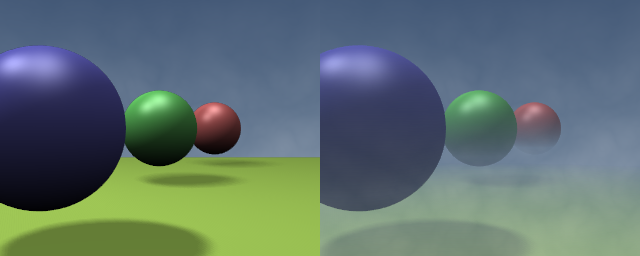 Rendering without mist (left) and with mist (right).