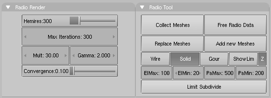 Radiosity buttons for radiosity rendering.
