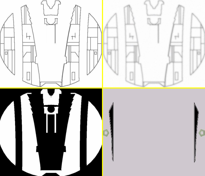 Four textures, from upper left corner, clockwise: RaiderBM, RaiderDI, Markings, Raider.