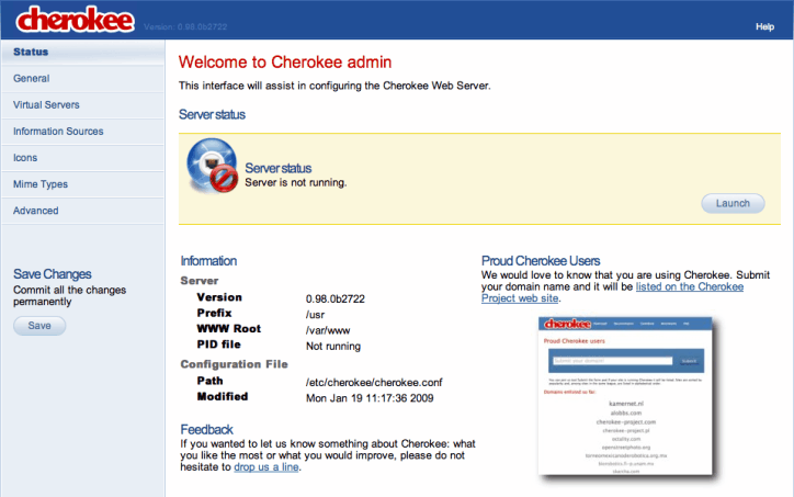 Cherokee Admin interface