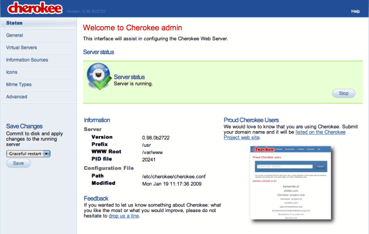 Cherokee admin interface