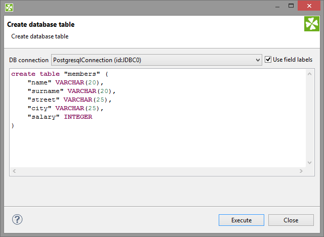 Creating Database Table from Metadata and Database Connection