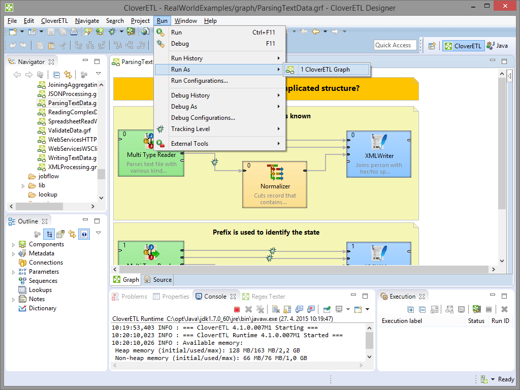 Running a Graph from the Main Menu