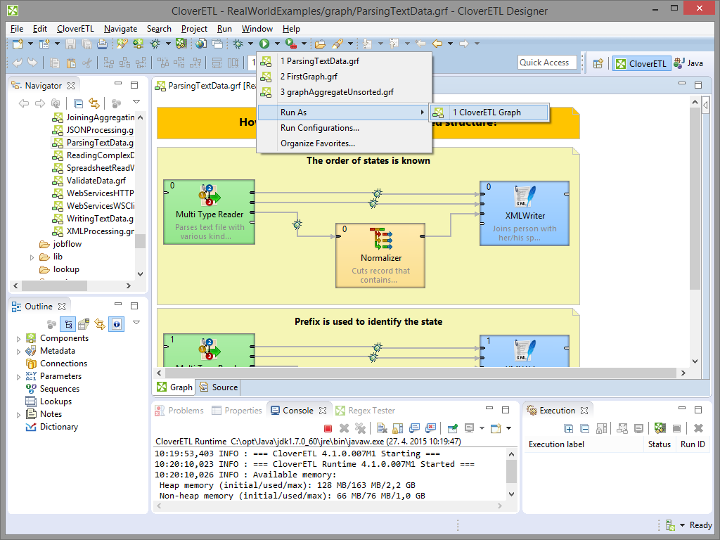 Running a Graph from the Upper Tool Bar