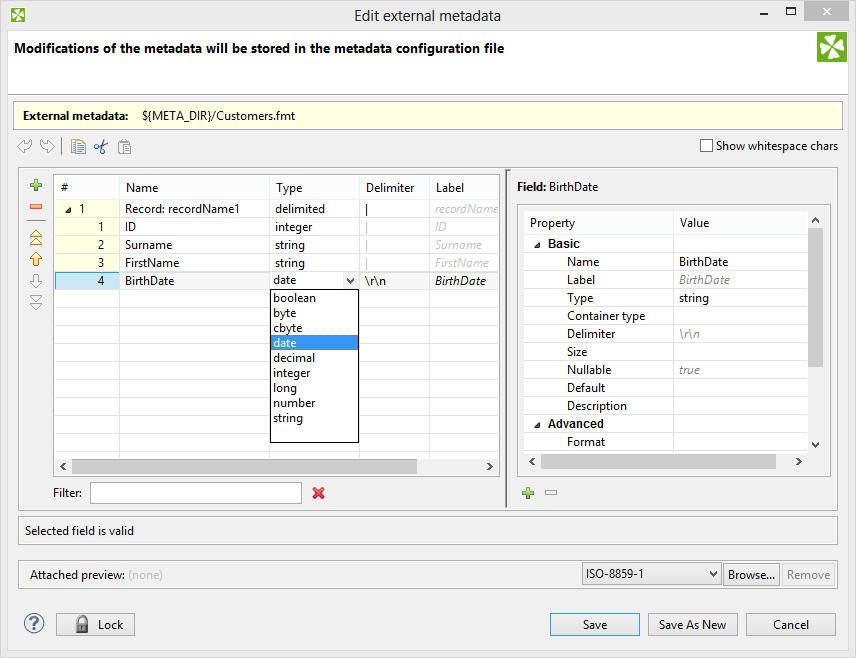 Metadata Editor for a Fixed Length File