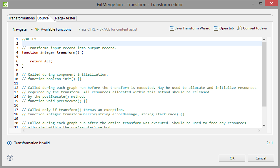 Source Tab of the Transform Editor in Joiners