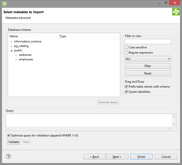 Selecting Columns for Metadata