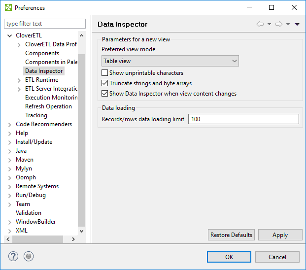 Data Inspector Preferences