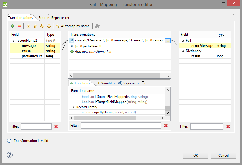 Example of mapping for Fail component