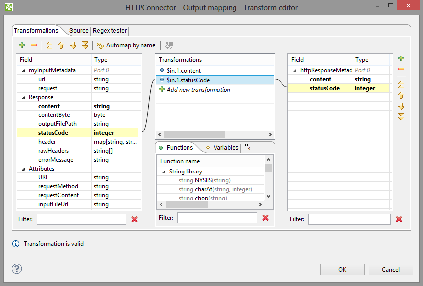 Transform Editor in HTTPConnector