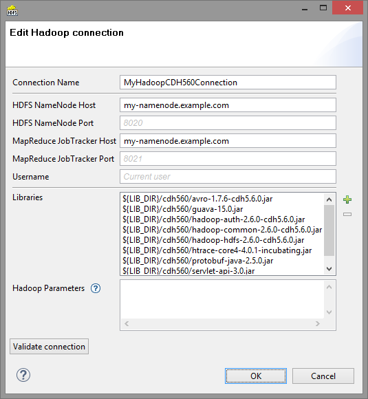 Hadoop Connection Dialog