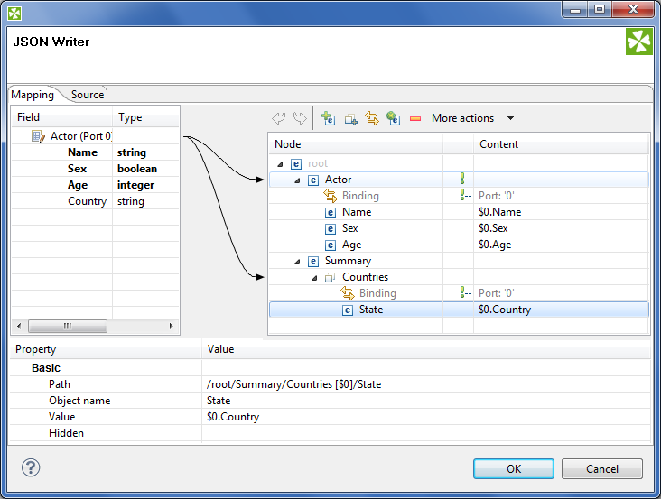 Mapping arrays in JSONWriter - notice the array contains a dummy element 'State' which you bind the input field to.