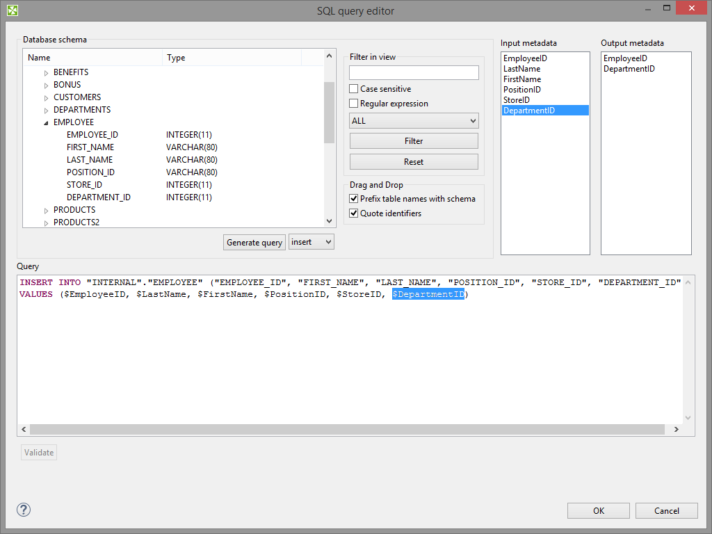 Generated Query with Input Fields