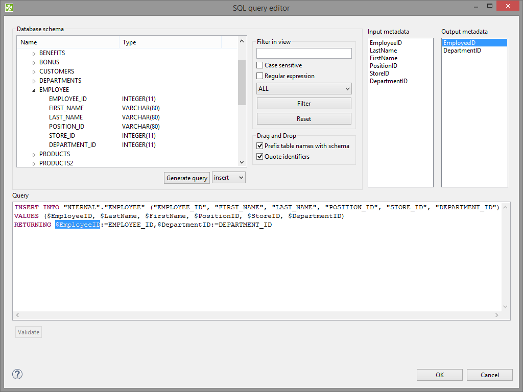 Generated Query with Returned Fields