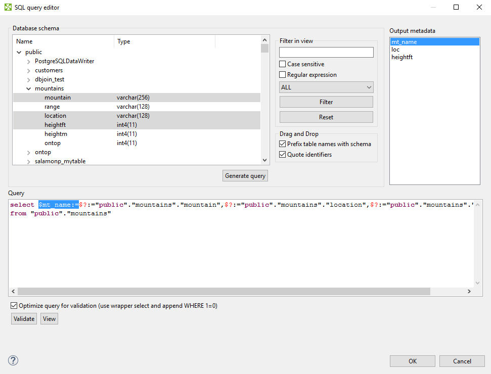 Generated Query with Output Fields