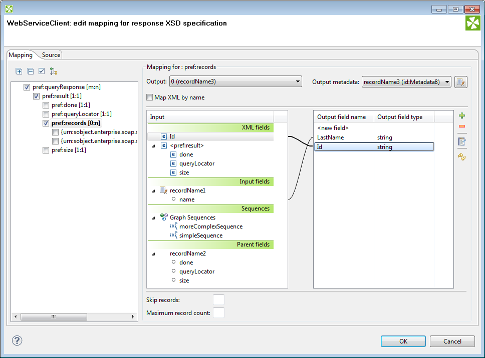 The Mapping Dialog for XMLExtract